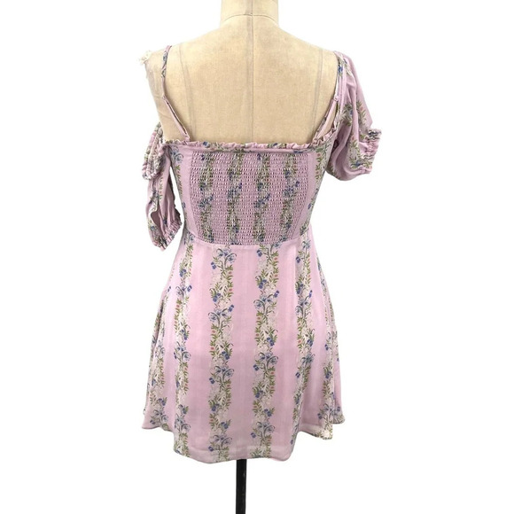 INTERMIX‎ Lily Floral Mini Dress Purple Off the Shoulder Size 2 - Picture 7 of 11